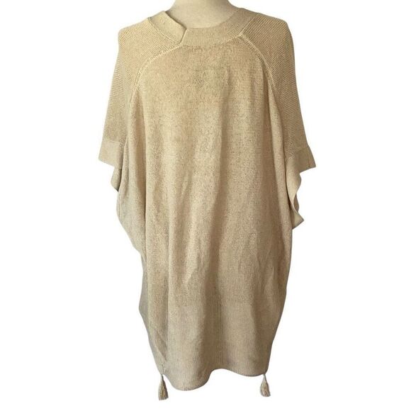 By Marlene Birger Revolve Linen Knit Pancho Oversized Sweater Sm Tassels - Picture 3 of 7